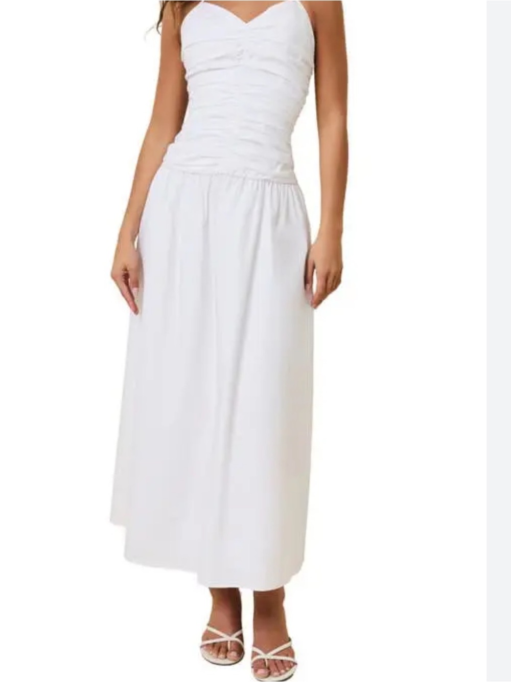 NWT o.p.t. White Ruched Drop Waist Maxi Dress Sz 2 Bridal Shower Vacation Summer